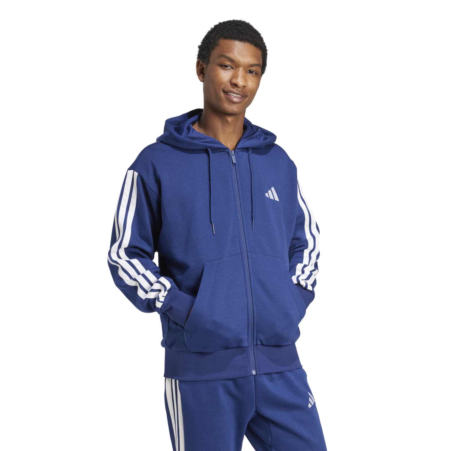 Essentials 3 Stripes Fleece FZ Hoody -Mens - Image 2