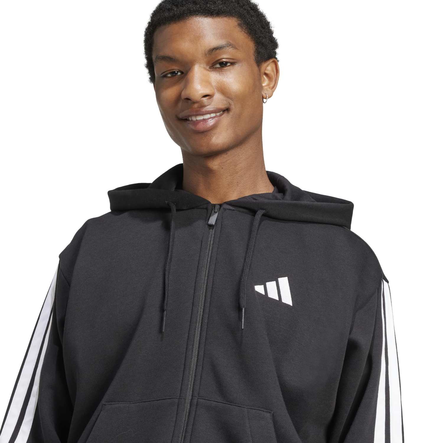 Essentials 3 Stripes Fleece FZ Hoody -Mens - Image 4